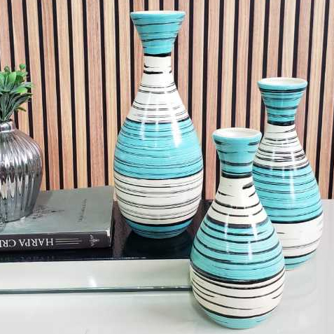 Kit Trio 3 Vasos Decorativos Ceramica Enfeite Decorativo Centro De Mesa Sala rack sala moderno objetos de decoração decoração aparador Luxo modernizado