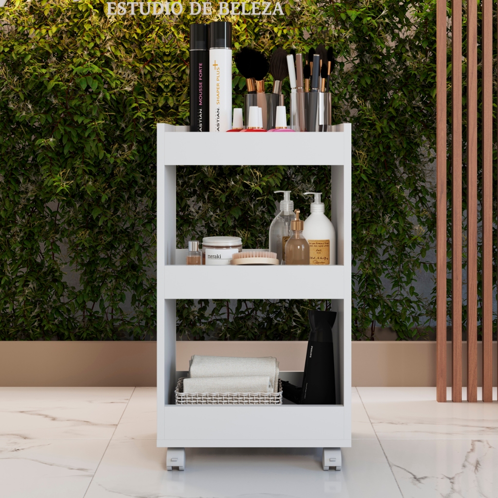 Carrinho Auxiliar Para Esmalte Estética Salão de Beleza Com Rodinhas Branco