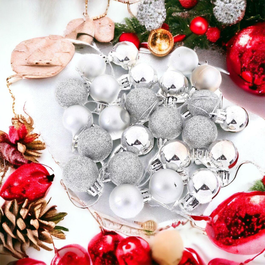 Kit 6 Bolinhas Prata Natal 2,5cm Enfeite Luxo Decorar Pendurar Árvore Bolas