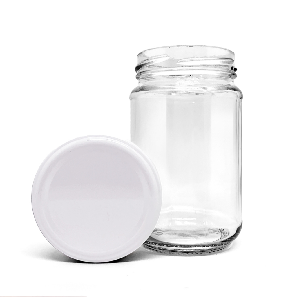 Kit com 6 Potes de 200 ml para leite materno c/ tampa metálica branca