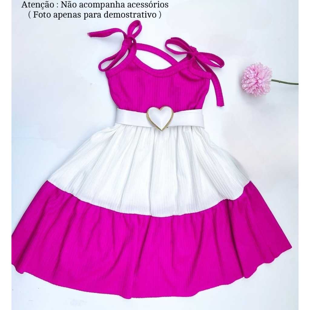 Vestido Infantil Maria ROSA E BRANCO em Oferta na Shopee