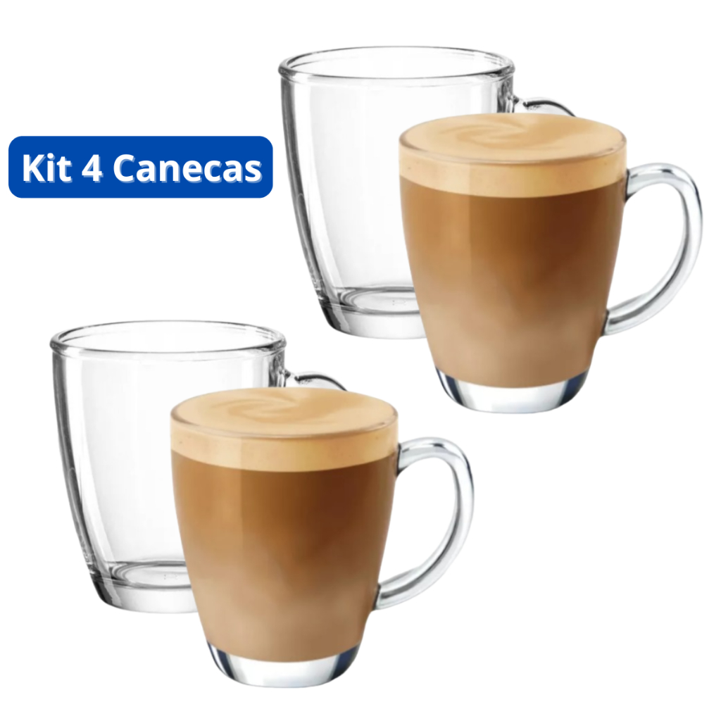 Kit 2 /4 / 6 Xicaras Caneca de Vidro 320ml em Oferta na Shopee