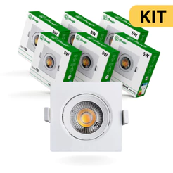 kit 5-20 Spot Led 5W Luminária Quadrado Embutido Branco Frio Quente 3000k 6500k Bivolt Granfei