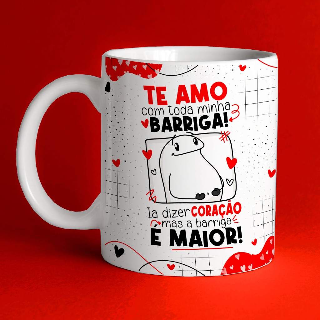 Caneca Xícara Dia Dos Namorados Flork Te Amo Do Tamanho Da Minha Barriga Casal Love OFERTA RELÂMPAGO