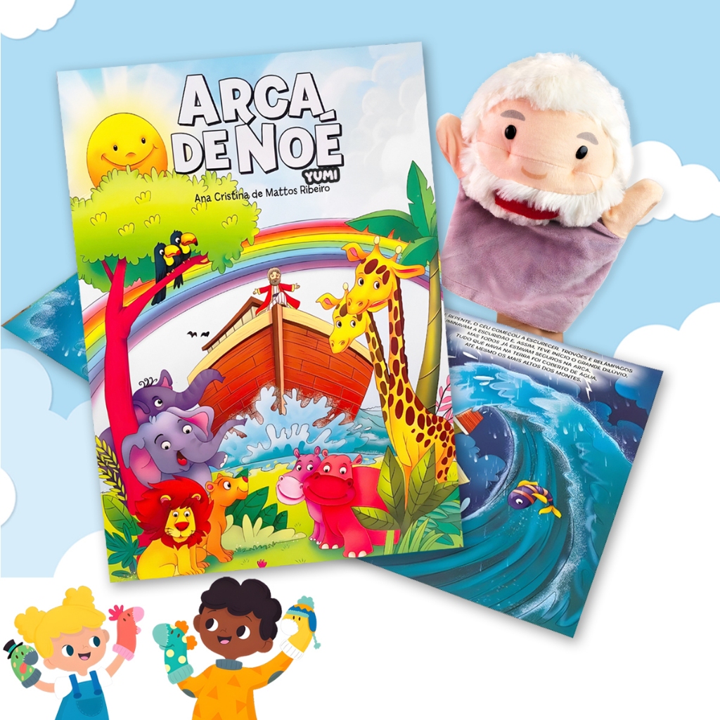 Livro Infantil Com Fantoche Arca de Noé Bíblia Infantil do Bebê Educativo em Oferta na Shopee