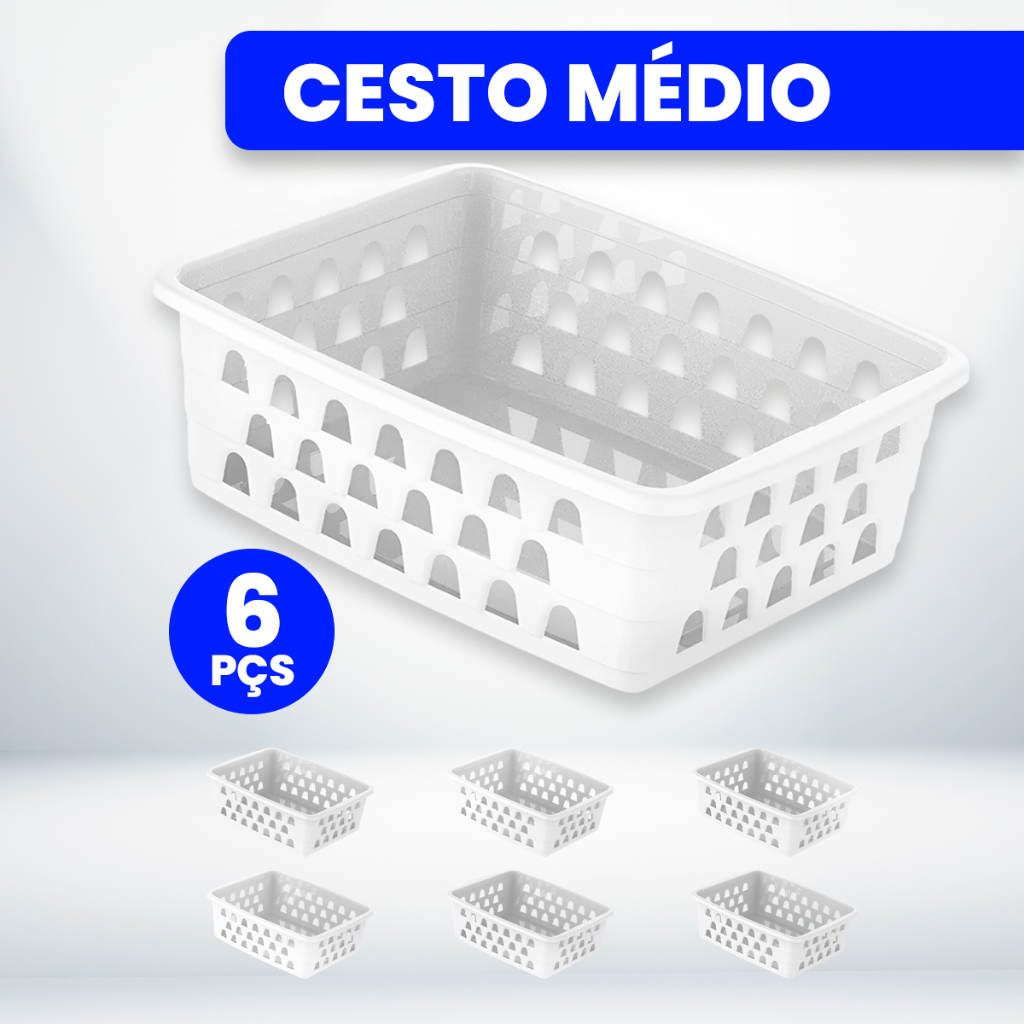 Kit com 6 Cestos Organizadores Multiuso Branco 20x15,5x6,5 Médio