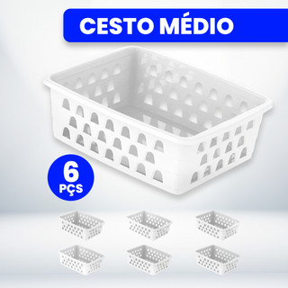 Kit com 6 Cestos Organizadores Multiuso Branco 20x15,5x6,5 Médio