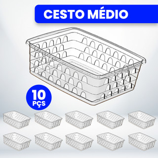 Kit com 10 Cestos Organizadores Multiuso Transparente 20x15,5x6,5 Médio