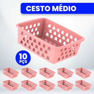 Kit com 10 Cestos Organizadores Multiuso Rosa 20x15,5x6,5 Médio em Oferta na Shopee