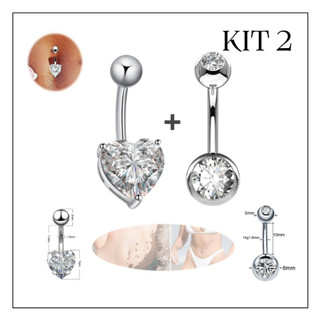 Kit 2 piercing de umbigo com strass Pedra Zircõnia Coração