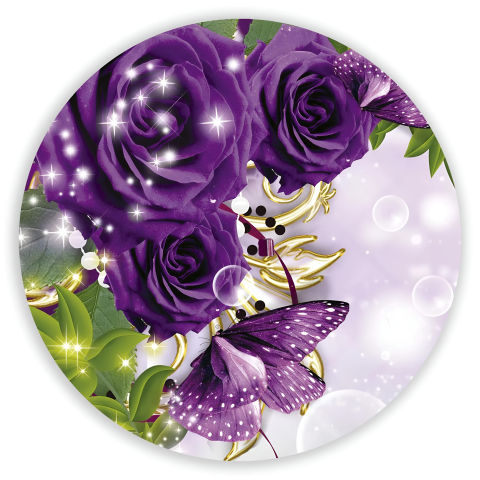 Painel Festa Infantil Redondo Flores Borboleta Roxas + Arco, Suporte incluso. Fazemos personalizado com qualquer tema. Confeccionado em Lona fosca, impressão de alta resolução. cenário Circular p/ Decoração
