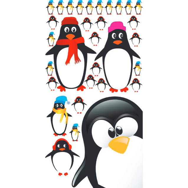 Cartela de Adesivo Decorativo Pinguim Família
