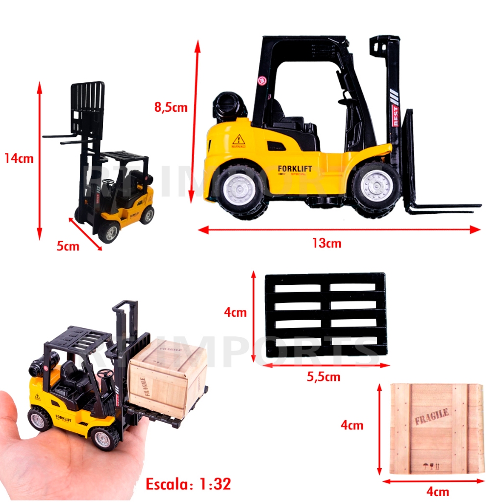 Miniatura Empilhadeira Atrito Brinquedo Carrinho Presente Criança Menino Replica Colecionador Veiculo Fricçao Construçao