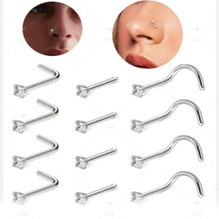 Conjunto de 12 Peças ,Piercing de Nariz em Aço cirúrgico com Zircônia  Incrustada em Oferta na Shopee
