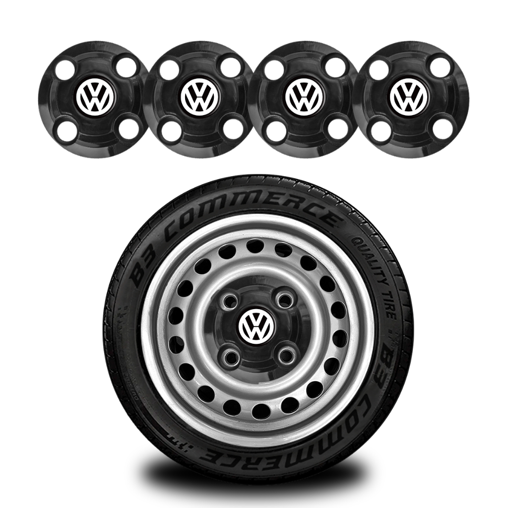 Jogo 4 Calotinha Central Vw Gol G1 Quadrado  Aro 13 14 15 Preto