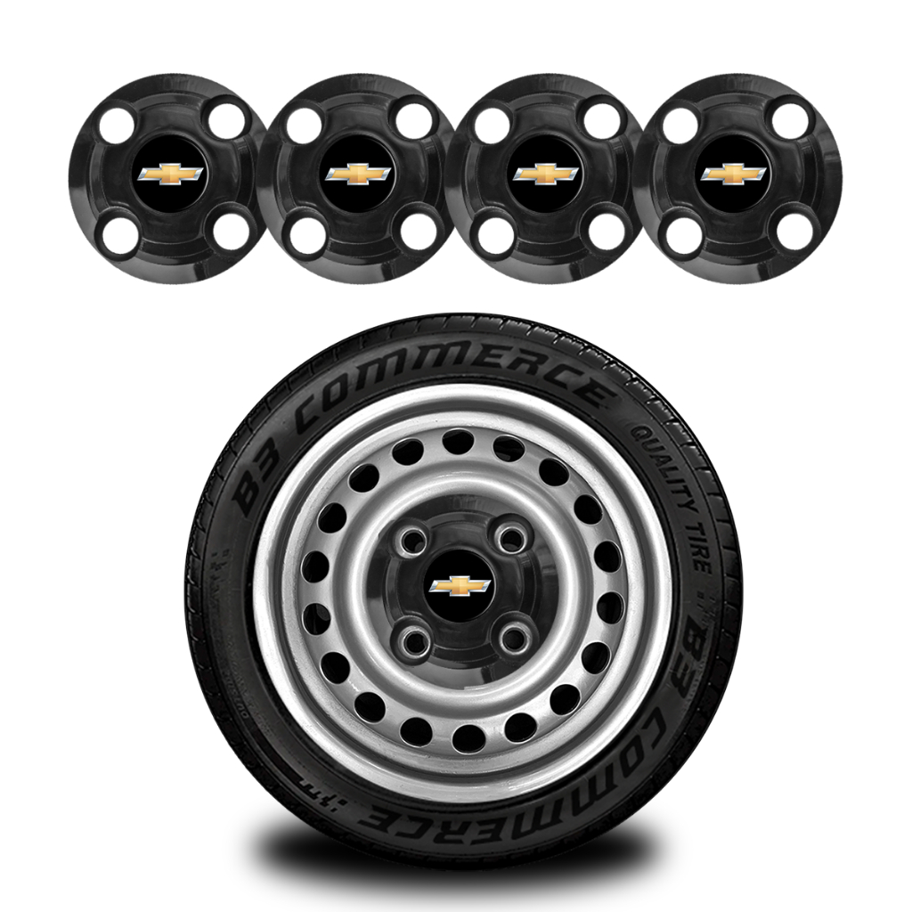 Jogo 4 Calotinha Centrais Corsa Wind Gm Chevrolet Aro 13 14 15 Preto
