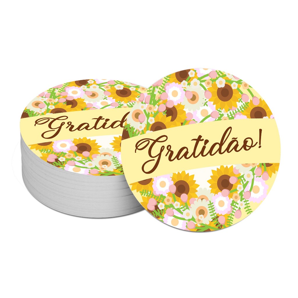 120 Etiquetas Adesivo Redondo 3x3cm Gratidão Girassol em Oferta na Shopee