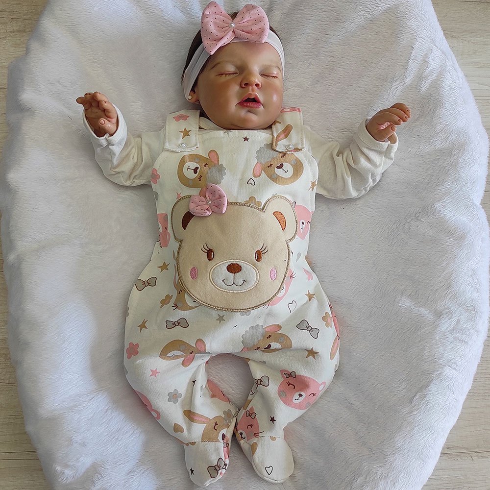 Jardineira Bebê Menina com Body Manga Longa Kids Ursinha Lola Palha em Oferta na Shopee