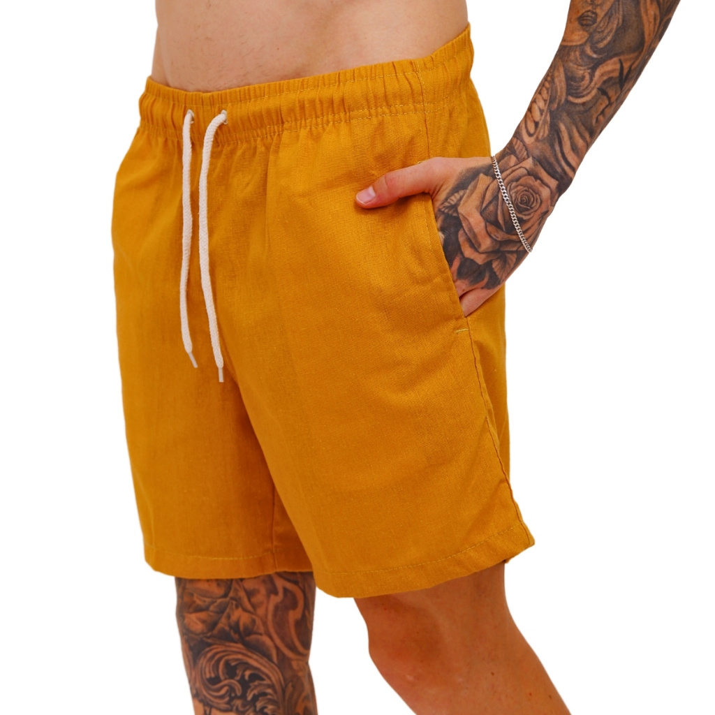 Bermuda Shorts de Linho Colorido Premium Bermuda Masculina Moda Verão Praia Luxo