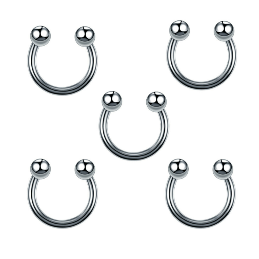 Kit 12 Piercing de Ferradura bolinha em Aço inox 6mm 8mm 10mm