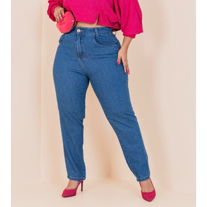 Calça Feminina Jeans Mom Plus Size 100% Algodão