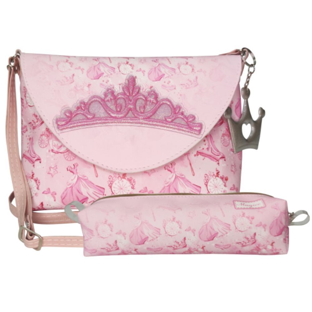 Kit Infantil Bolsa Infantil Estojo Escolar Princesa Coroa 3D Bolsinha Infantil Magicc Bolsas  KI-219