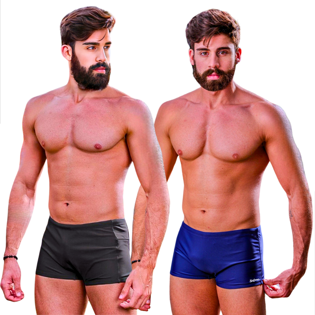 Kit 2 Sungas Masculinas Boxer c/ Bolso e Zíper Cueca Tradicional Lisa Slim Básica Forrada Moda Praia