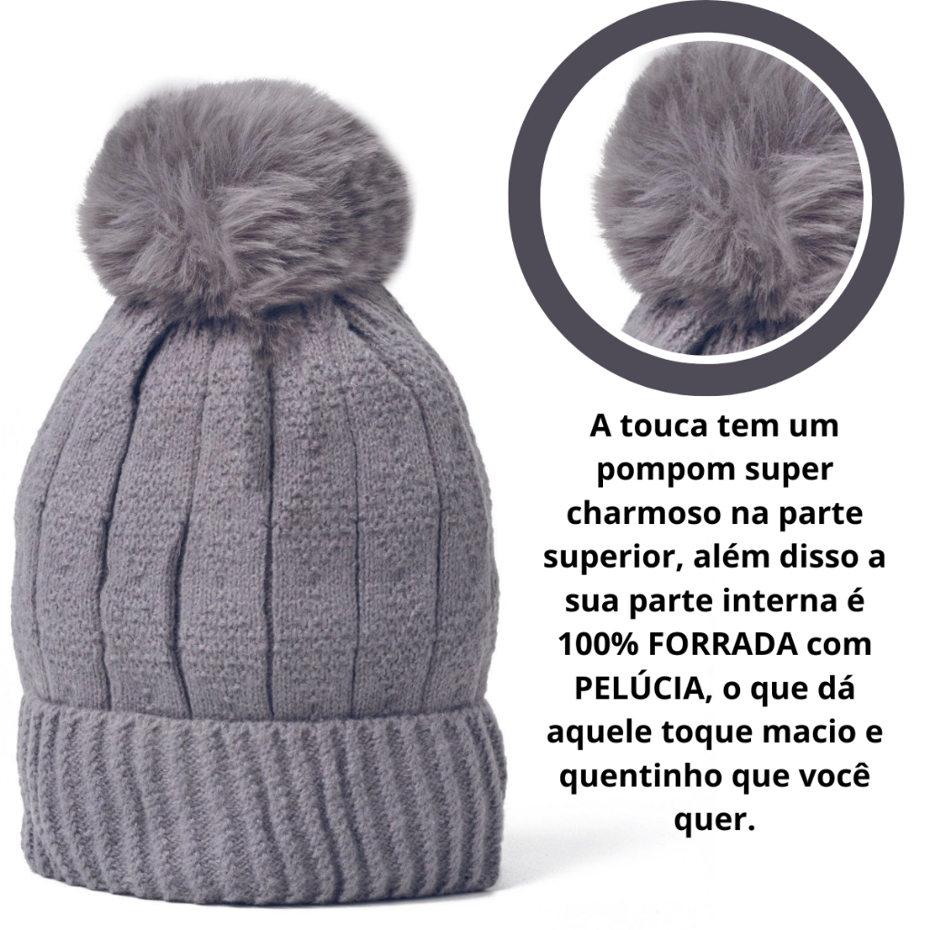 Touca Gorro de Lã Forrada Com Pompom Adulto Feminino em Tricô Forro Peluciado em Oferta na Shopee