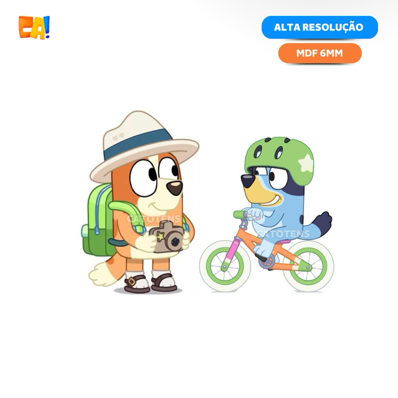 Kit 2 Displays de chão MDF 6mm Bluey e Bingo na bicicleta 50cm a 90cm