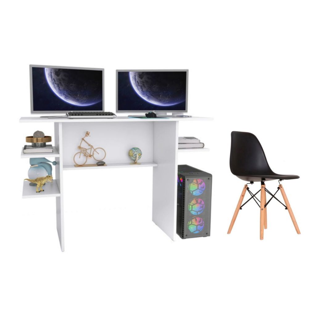Mesa Para Computador Gamer Escrivaninha Branco + Cadeira Modelo Eiffel Eames