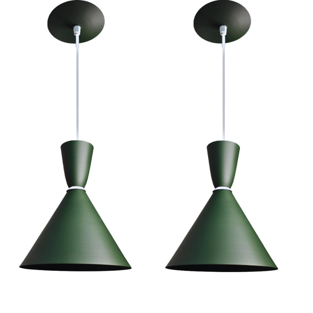 Kit 2 Pendentes Lustre Luxo Rei Verde C/ Branco Decoração Moderna