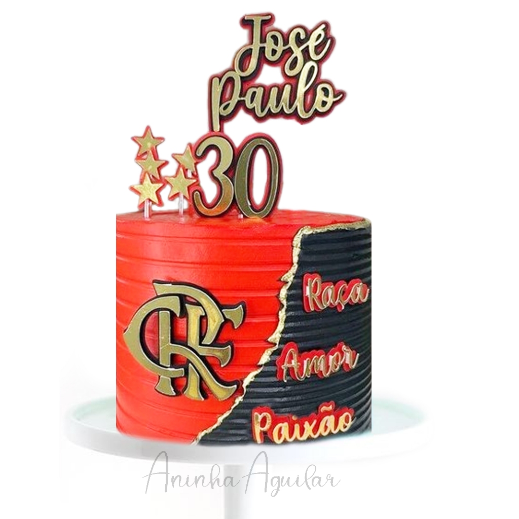 Topo De Bolo Flamengo Personalizado APÓS A COMPRA NOS INFORMAR NOME E IDADE PARA A CONFECÇÃO DO MESMO ESPERAMOS NO MÁXIMO 1 HORA  - FAZEMOS QUALQUER TEMA -Festa Aniversário Mesversário Doce Bolo Bola Desenho Filme Música Doce Confeitaria