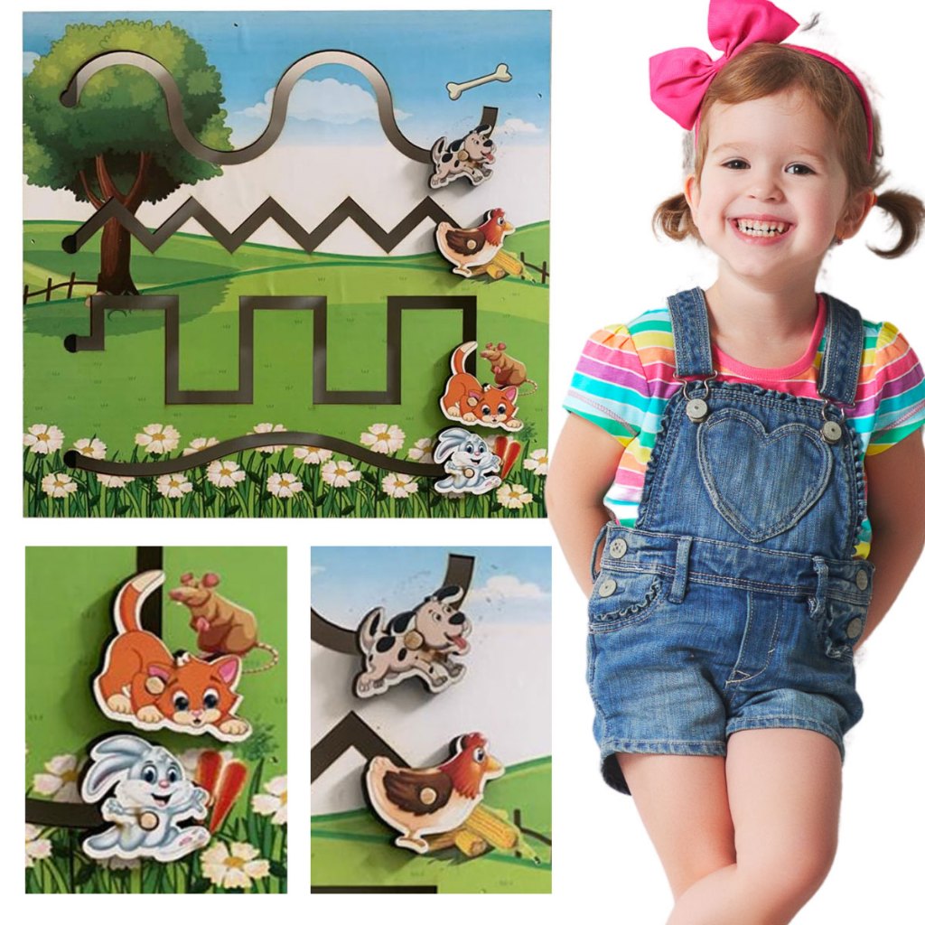 Painel Psicomotor Animais Brinquedo Educativo em MDF