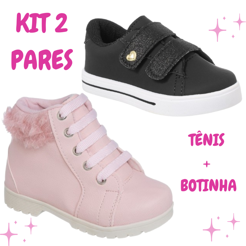 Kit Coturno Menina Mais Tênis Infantil Botinha Menina Estilosa Confortável Promoção do 20 ao 27