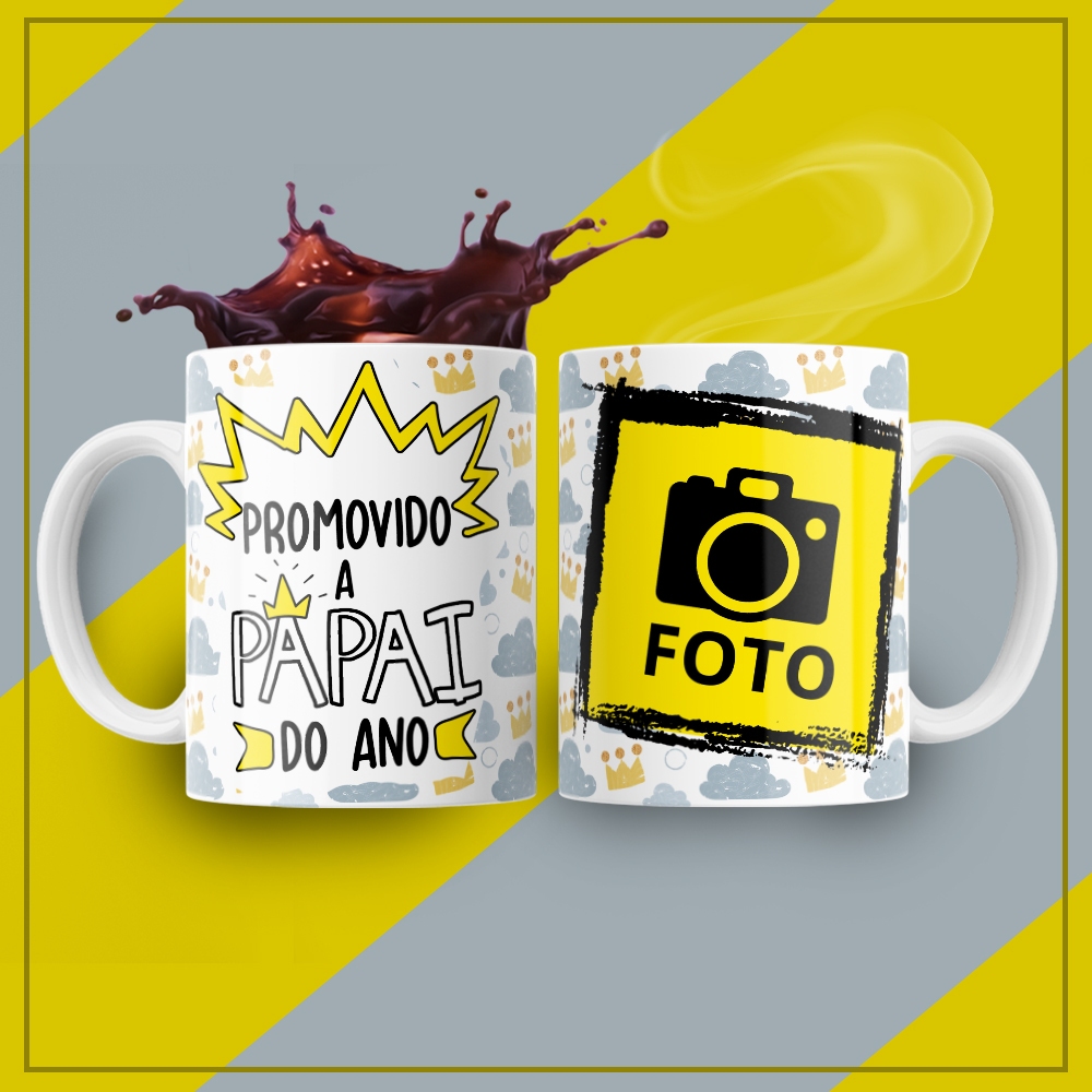 Caneca Xícara Dia dos Pais Personalizada Promovido a Papai Do Ano Com Foto Momento OFERTA RELÂMPAGO