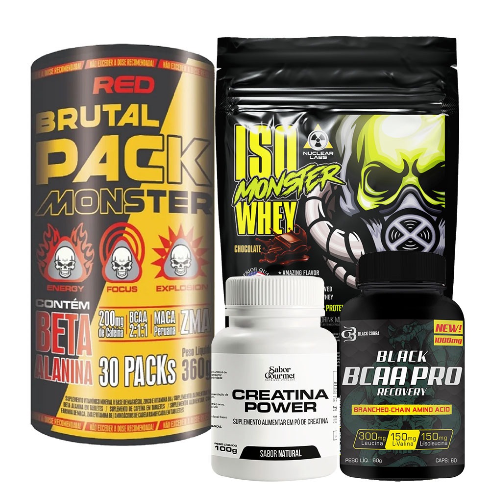 Brutal Pack Monster 30 Pak Whey Isolado 900g Creatina Bcaa Kit Animal