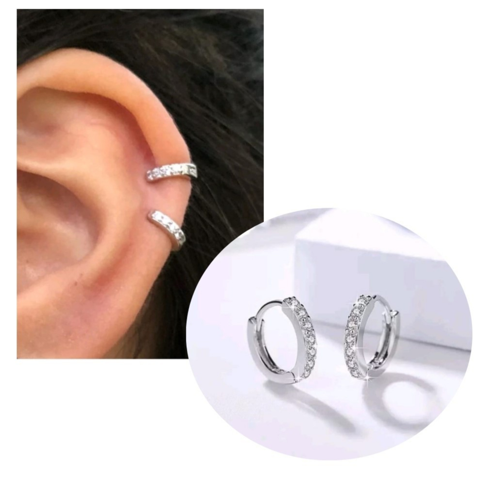 1 Par De Brinco Para Cartilagem Cravejada Com Pedras-Dourado-Prata-Pequeno em Oferta na Shopee