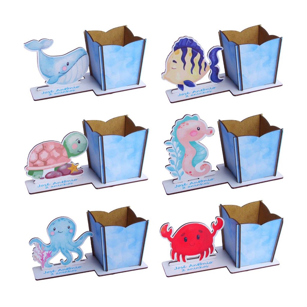 Lembrança Porta Lapis Fundo do Mar Azul Colorida Personalizado aquarelado infantil aniversários e festas centro de mesa em Oferta na Shopee