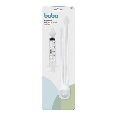 Kit Aspirador Sucção E Seringa Lavador Nasal Catarro Buba Cor Branco