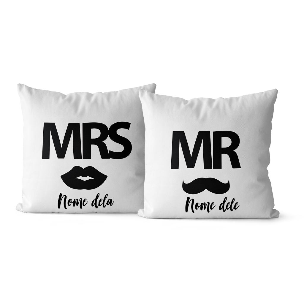 Kit 2 capas de almofadas Com Nome do Casal Mr e Mrs 45x45
