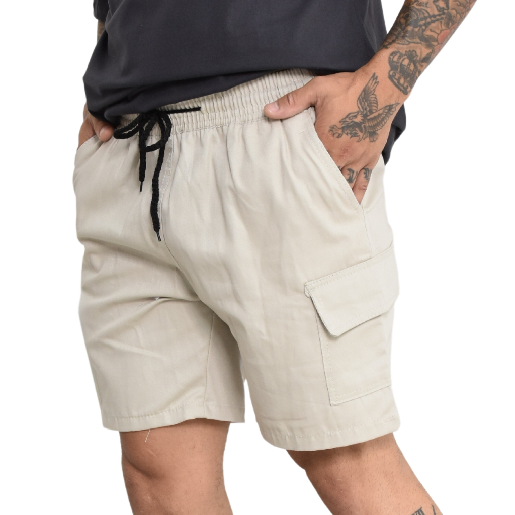 Bermuda Masculina Cargo Algodão Lycra com Elastico na Cintura 4 Bolsos