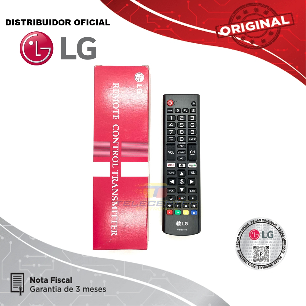 Controle Remoto Tv LG Smart para Todos Modelos Código Akb75095315 Akb75675304 Original