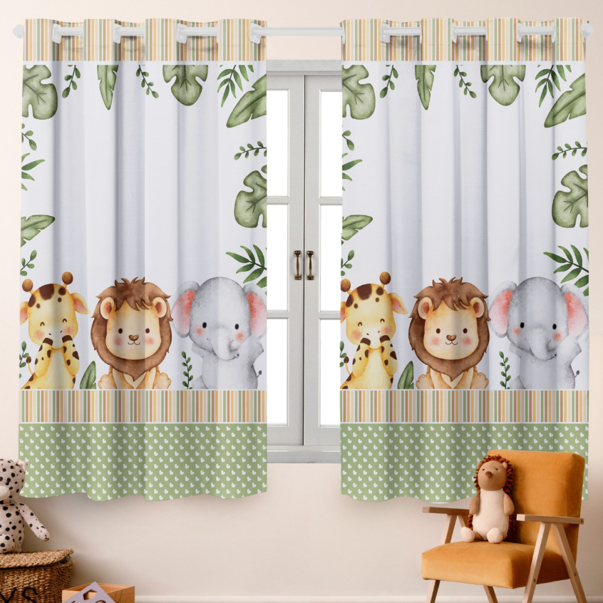 Cortina Safari Baby 2,00x1,50m – Decoração Encantadora para Quarto Bebê Infantil