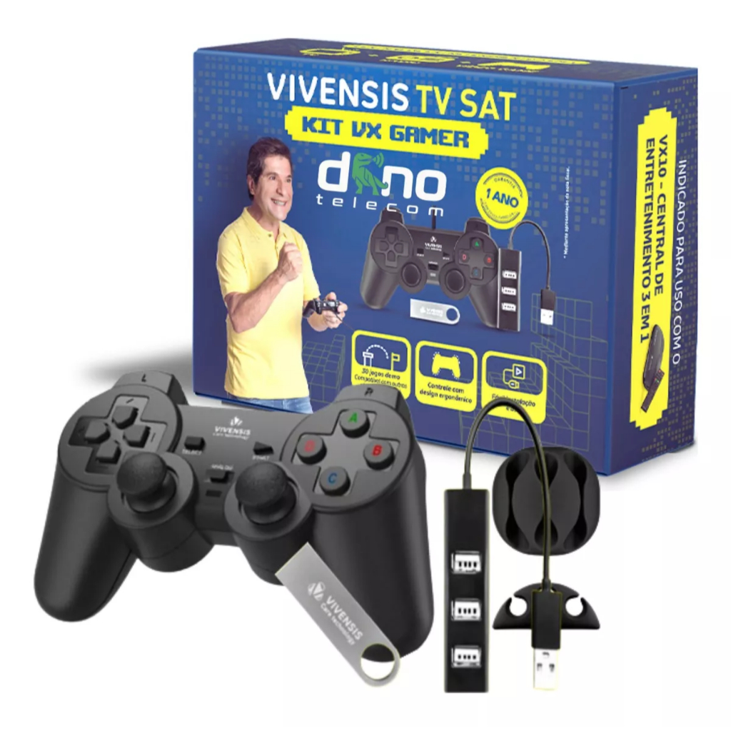 Kit Gamer Vx10 Vivensis Jogos Controle Pendrive Hub