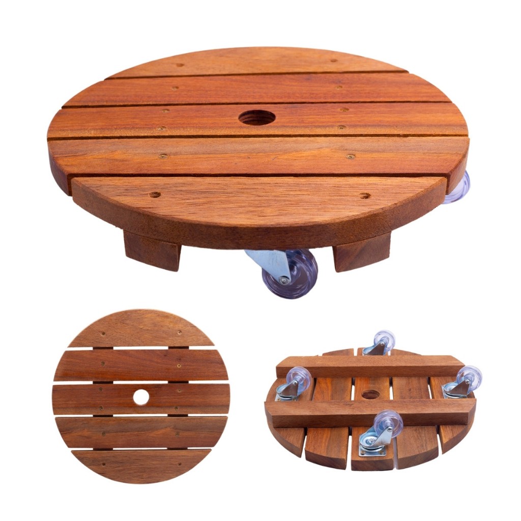 Suporte Para Vaso De Planta Redondo 35 Cm Rodinhas Cristal Madeira Cedrinho Premium em Oferta na Shopee