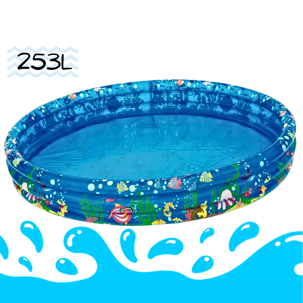 Piscina Infantil Inflável 253 Litros Para Criança Bolinhas Estampa Fundo Do Mar Com 3 Anéis