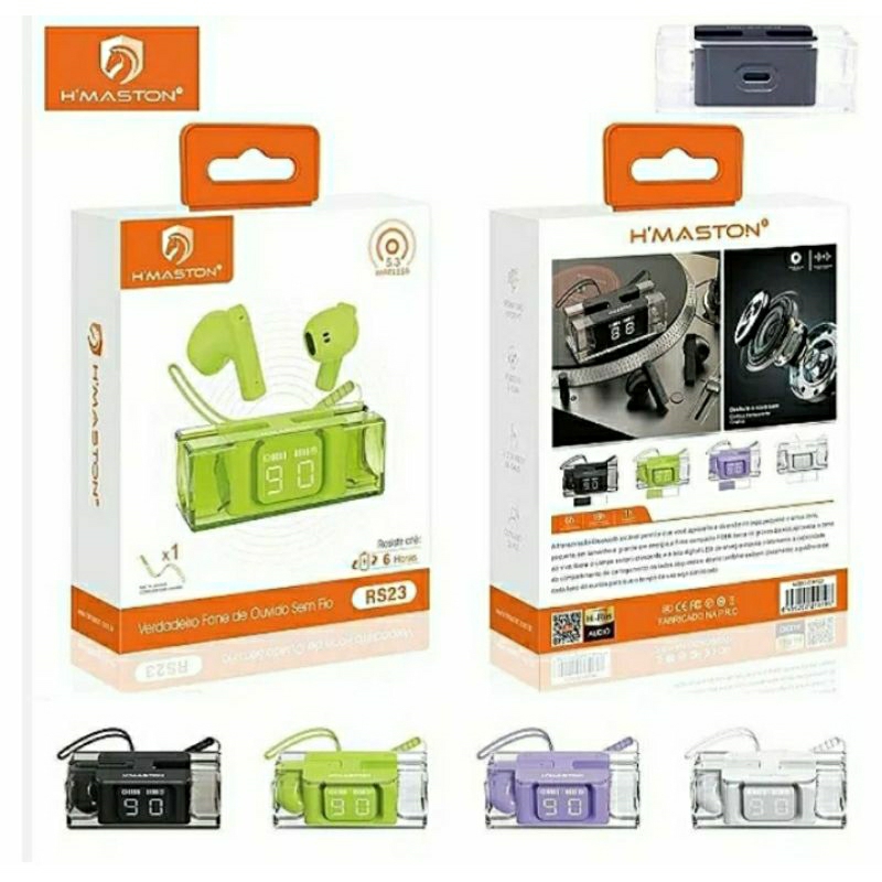 HMASTON RS23 fones de ouvido intra-auriculares com display digital transparente TWS fone de ouvido Bluetooth