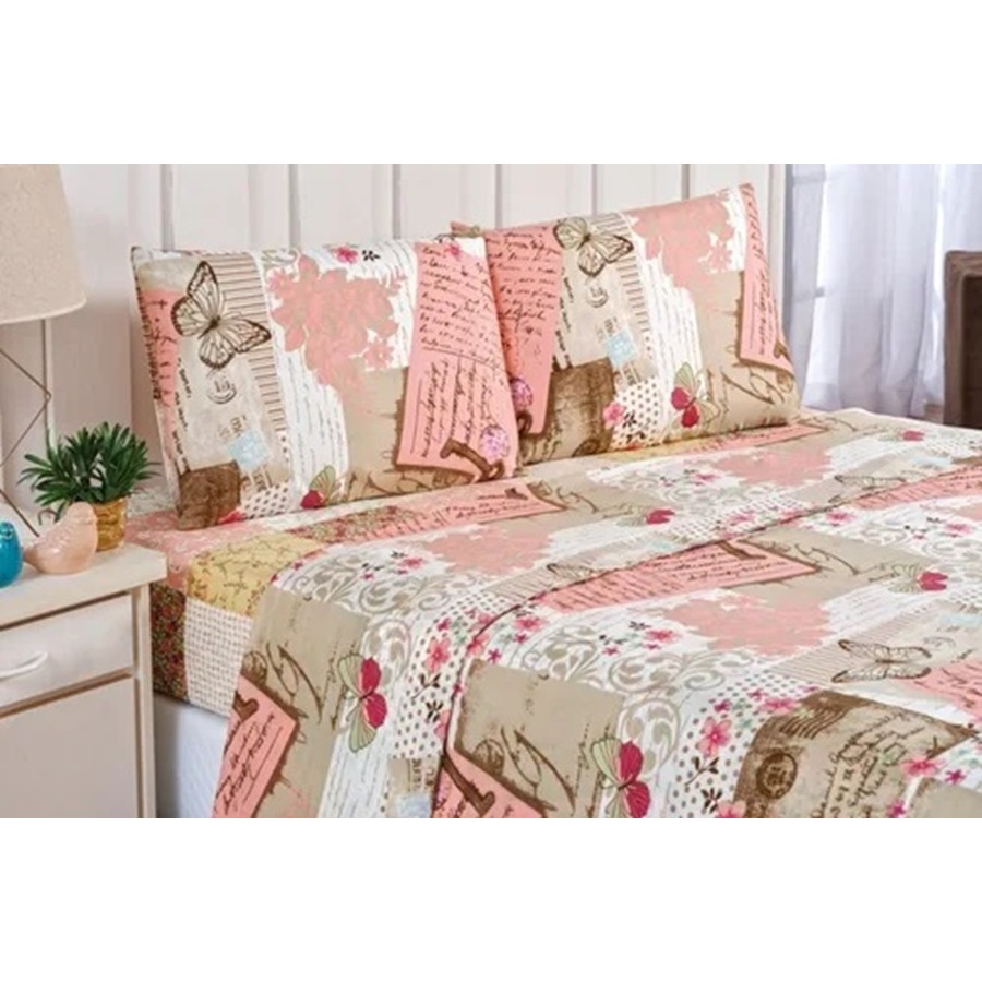 kit Lençol forro de cama casal box 3 Pçs De Cima Sem Elástico Estampado varias cores linda Bainha por R$ 20,88