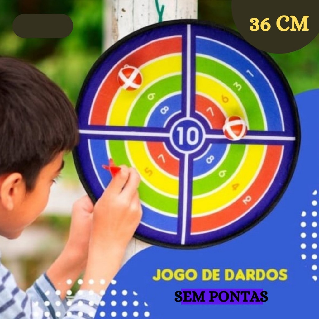 Jogo De Dardos Tiro ao Alvo Gruda Com Velcro Macio Infantil brinquedo 2 bolas 2 dardos s/ ponta 36cm