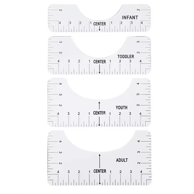 Régua Gabarito Kit com 4 Réguas PVC Flexível Guia Para Sublimação Estampa Recorte em Camisetas